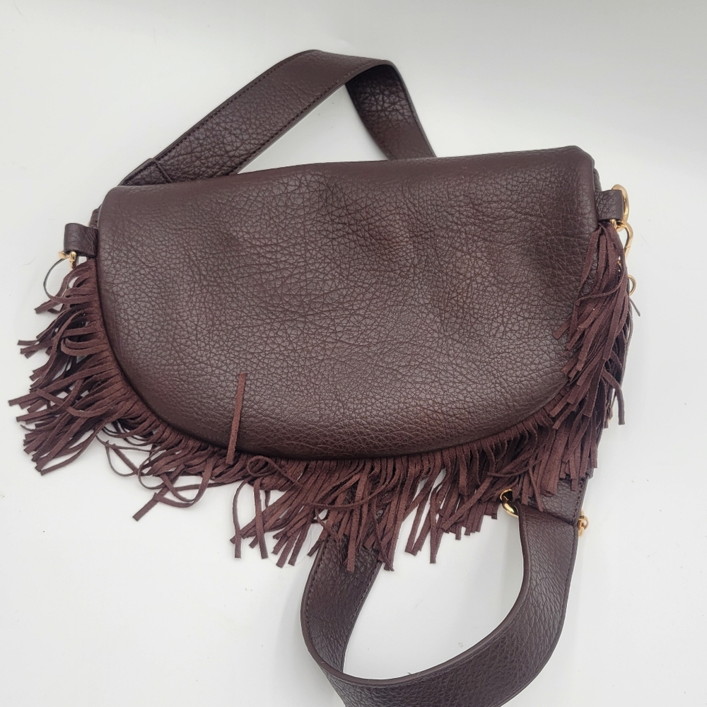 by Anthropologie Brown Faux Leather Fringe Crossbody Sling Bag - Picture 3 of 4